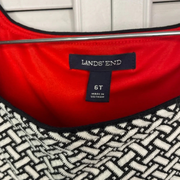 Lands’ End Women’s Dress Size 6T White Black Sleeveless A-Line Jacquard Flounce - Picture 2 of 16